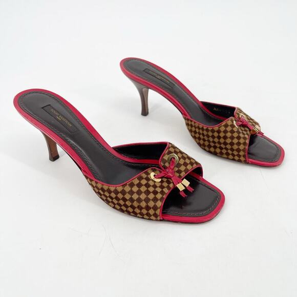 Louis Vuitton Vintage Tricolor Damier Calf Hair Bow Slide Sandals Mule EU 39.5 - Picture 2 of 14